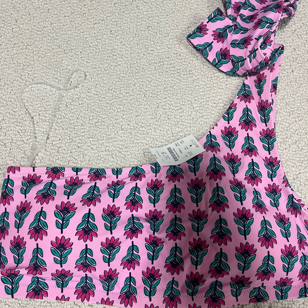 J. Crew Pink Floral One-Shoulder Top